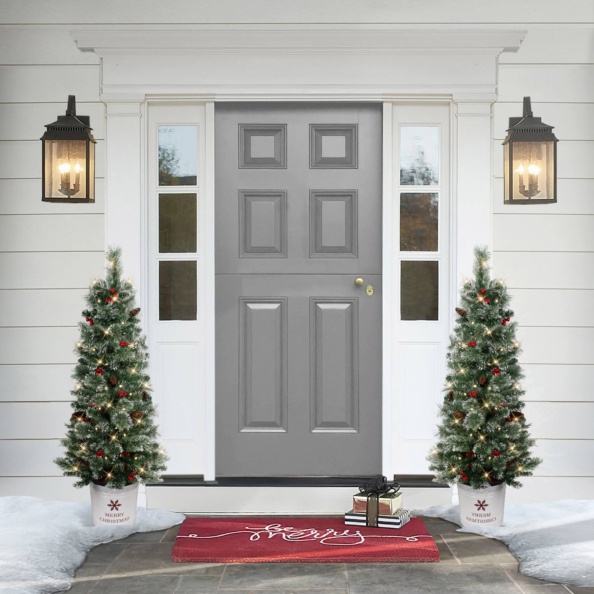 4.5ft. Pre-Lit Potted Pine Artificial Christmas Tree